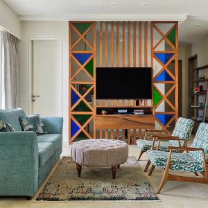 Living room 2 bhk flat interior design with customized TV unit - Beautiful Homes